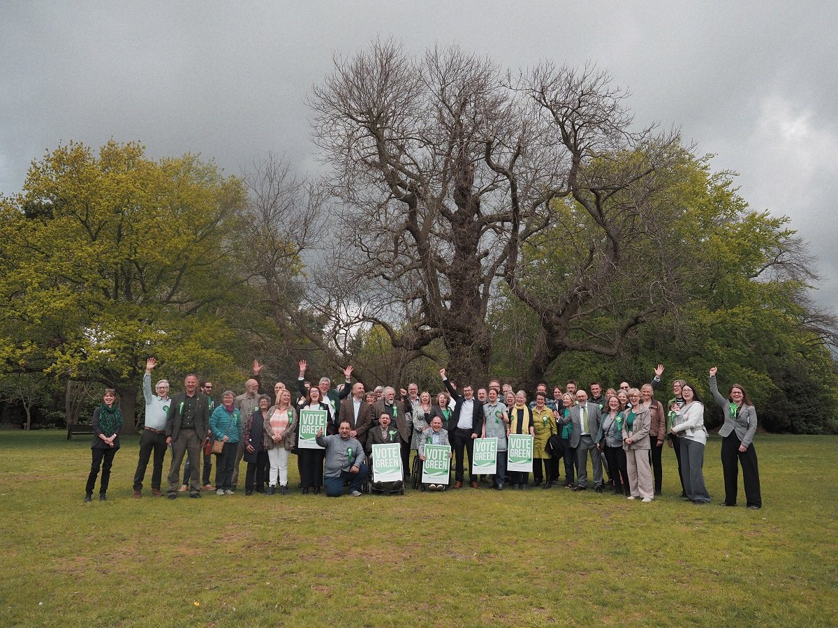 Green Party councillors and candidates celebrating at Wherstead Park